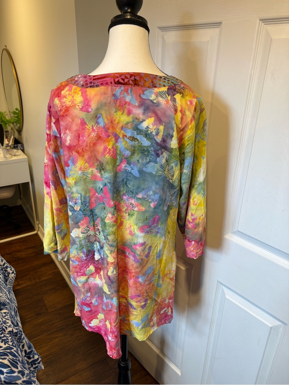 Watercolour Butterfly Print Tunic Top Medium Colourful Boho Artsy - Picture 4 of 4